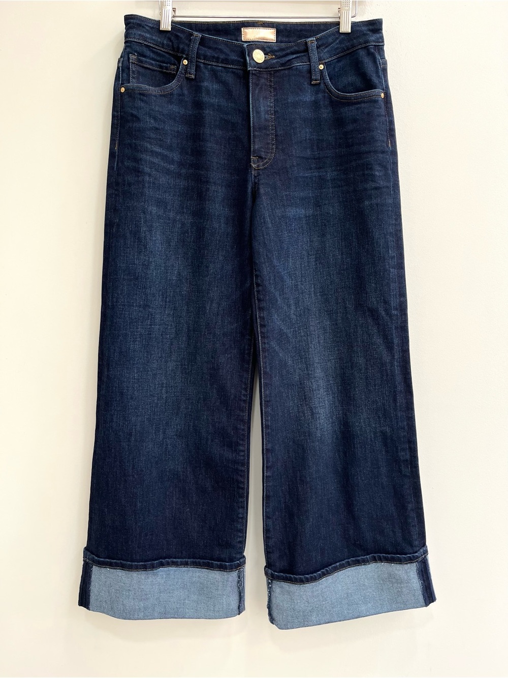 Kut from the kloth fab ab meg cropped wide leg jeans cuffed hem dark wash size 8